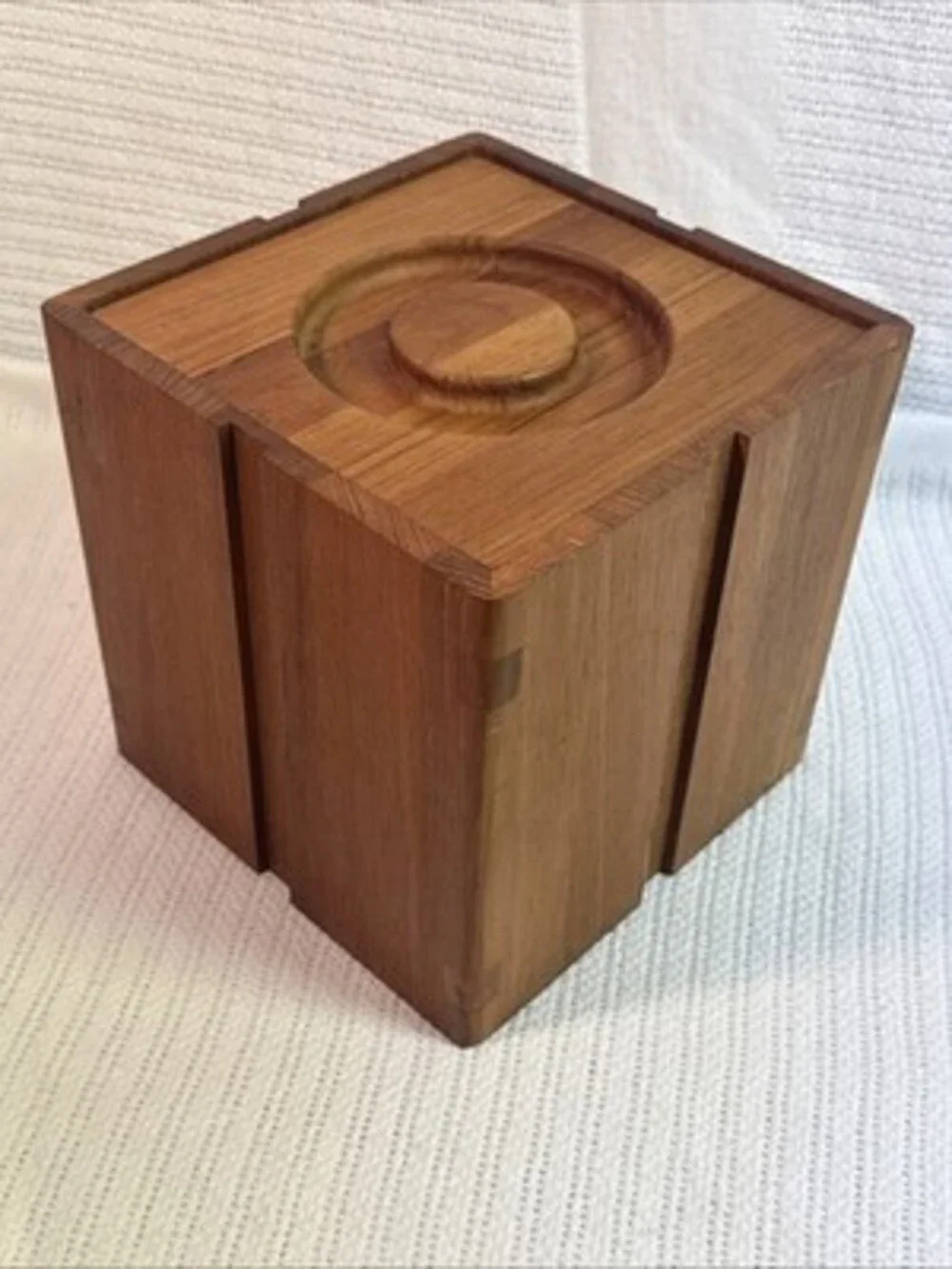 Vintage Selandia Designs Teakwood Cube/Box Bullseye Lid Ice Bucket MCM 8x8x8